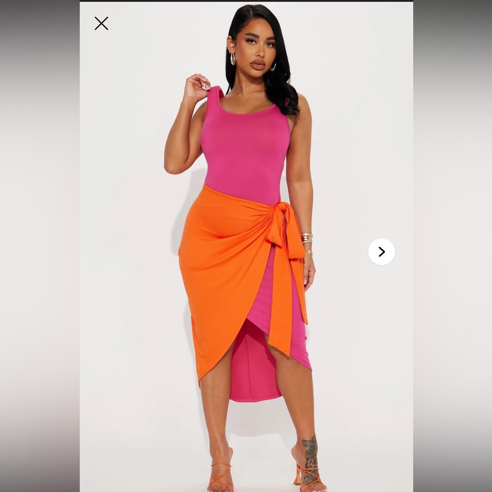Hunter MIDI Dress PinkOrange combo with Wrap Skirt